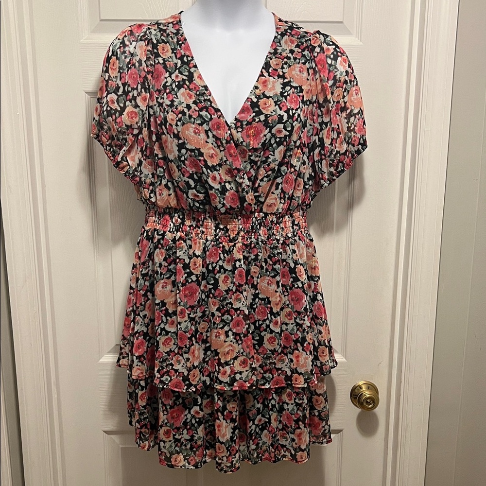 Mimi Chica Floral Dress - Black and Pink
